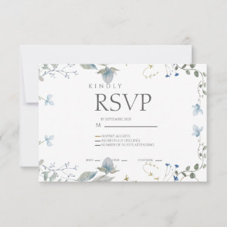 Tarjeta de RSVP de Floral Azul Simple