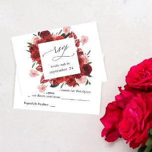 Tarjeta de RSVP de Floral Roja con Comida