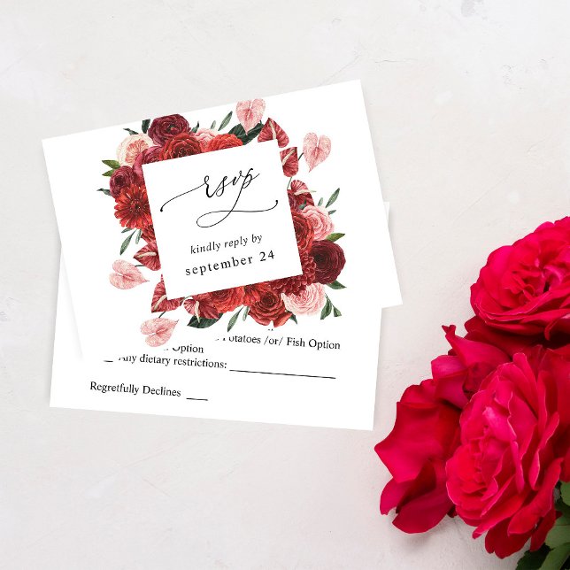 Tarjeta de RSVP de Floral Roja con Comida (Subido por el creador)
