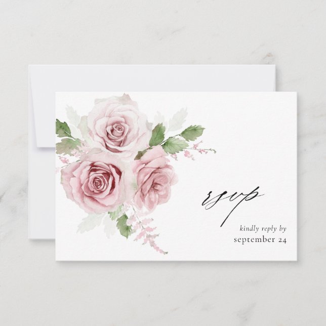 Tarjeta de RSVP de Floral Rosa Rubor con comida (Anverso)