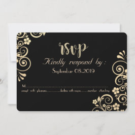 Tarjeta de RSVP de flores doradas Chic elegante