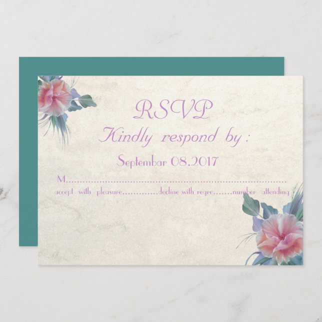 Tarjeta de RSVP de flores elegantes románticas de  (Anverso / Reverso)