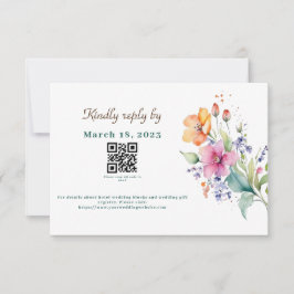 Tarjeta de RSVP de flores rosadas melocotón amaril