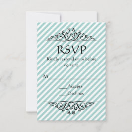 Tarjeta de RSVP de floritura a rayas azul claro