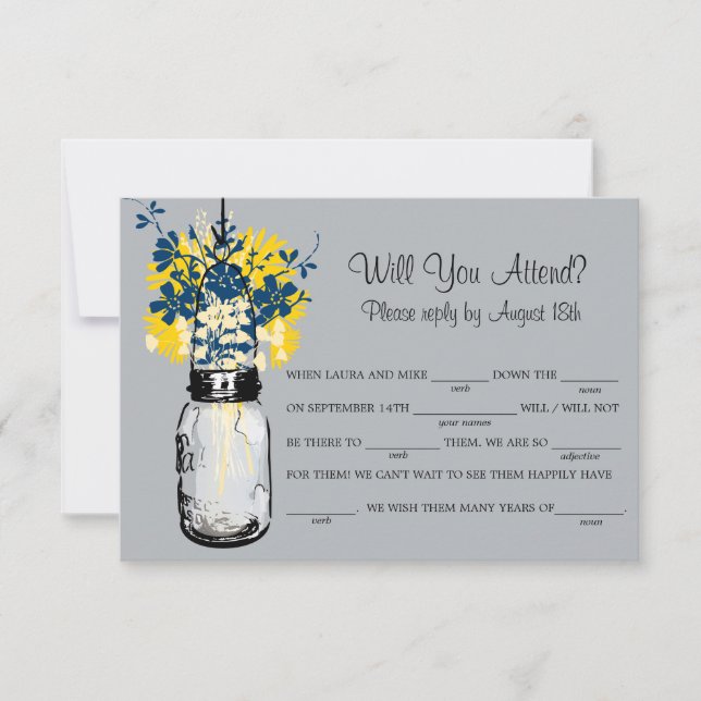 Tarjeta de RSVP de frasco de Mason de arpillera rú (Anverso)