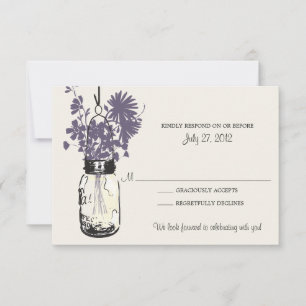 Tarjeta de RSVP de frasco de Mason y flores silves