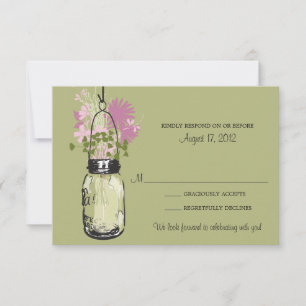 Tarjeta de RSVP de frasco de Mason y flores silves