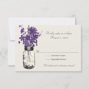 Tarjeta de RSVP de frasco de Mason y flores silves