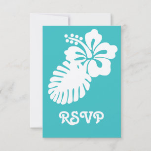 Tarjeta de RSVP de Hibisco Tropical en Turquesa