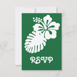 Tarjeta de RSVP de Hibisco Tropical en Verde