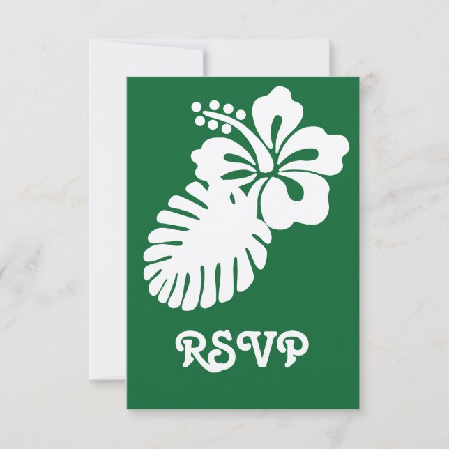Tarjeta de RSVP de Hibisco Tropical en Verde (Anverso)
