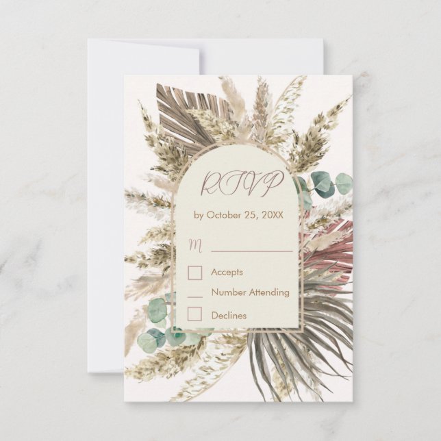 Tarjeta de RSVP de hierba de Pampas Sage | Boda rú (Anverso)