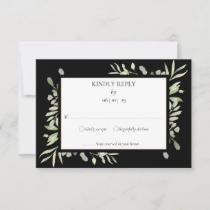 Tarjeta de RSVP de hojas de acuarela verde elegant