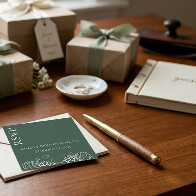 Tarjeta de RSVP de Invitación de Boda con Línea Fl (Subido por el creador)