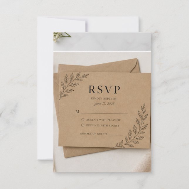 Tarjeta de RSVP de Kraft Rústico, Tarjeta de respu (Anverso)