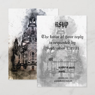 Tarjeta de RSVP de la catedral de acuarela