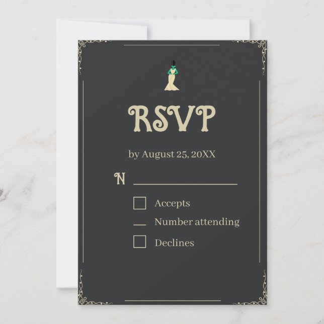 Tarjeta de RSVP de la Novia de Frankenstein | Hall (Anverso)