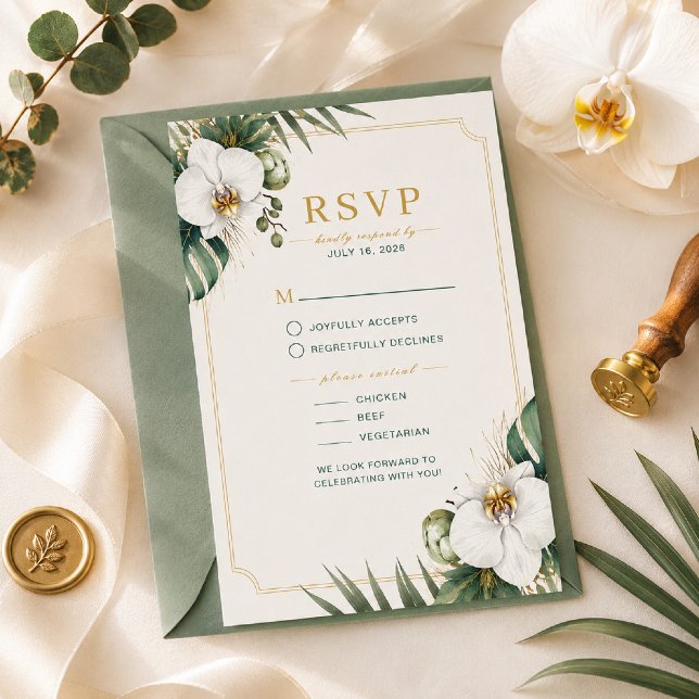 Tarjeta de RSVP de lujo de orquídea tropical para  (Subido por el creador)