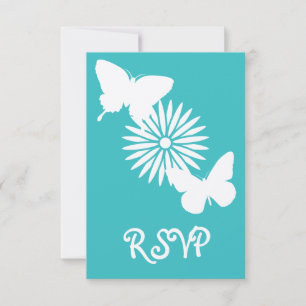 Tarjeta de RSVP de Margaritas y Mariposas en Turqu