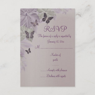 Tarjeta de RSVP de Mariposa Brillante Rosa y Morad