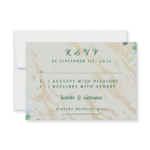 Tarjeta de RSVP de mármol verde salvia eucalipto