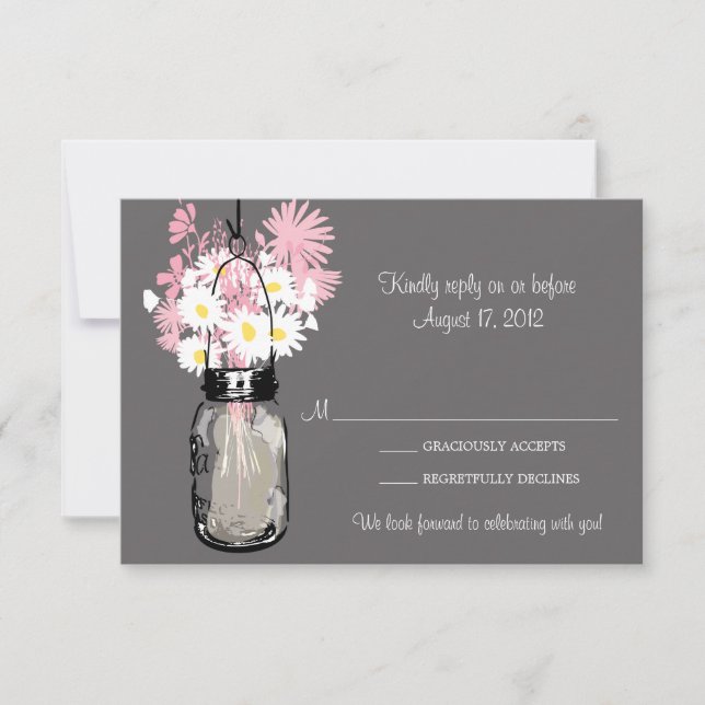 Tarjeta de RSVP de Mason Jar y Flores Silvestres (Anverso)