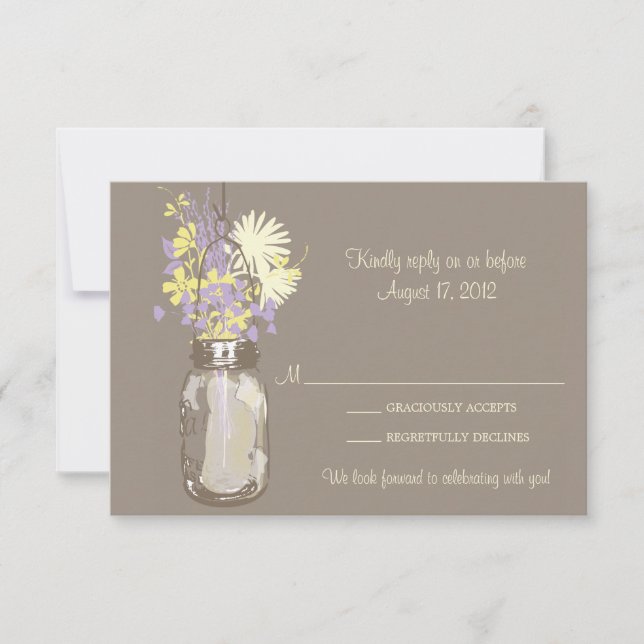 Tarjeta de RSVP de Mason Jar y Flores Silvestres (Anverso)
