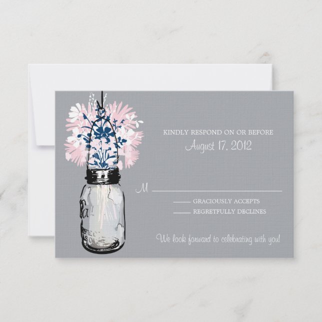 Tarjeta de RSVP de Mason Jar y Flores Silvestres (Anverso)