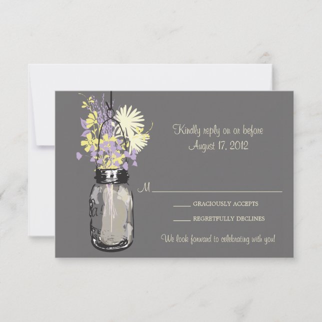 Tarjeta de RSVP de Mason Jar y Flores Silvestres (Anverso)