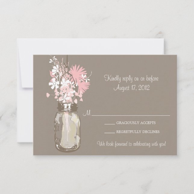 Tarjeta de RSVP de Mason Jar y Flores Silvestres (Anverso)