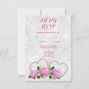 Tarjeta de RSVP de menú de boda de corazones y ros