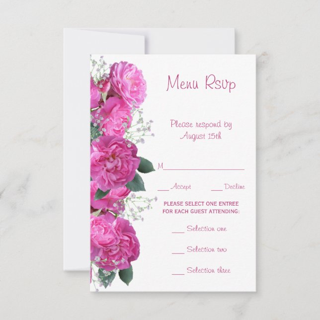 Tarjeta de RSVP de Menú de Boda de Ramo Floral Rom (Anverso)