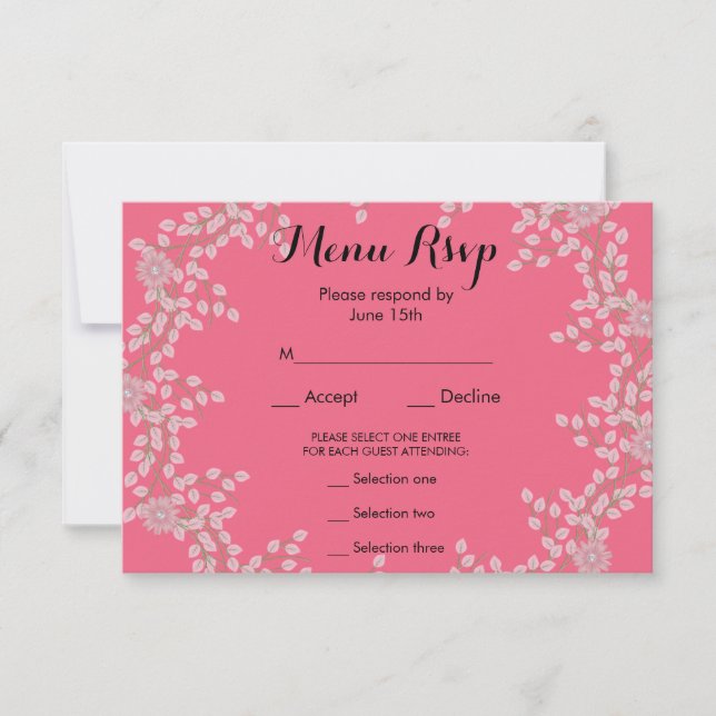 Tarjeta de RSVP de menú de boda floral rosa chic y (Anverso)