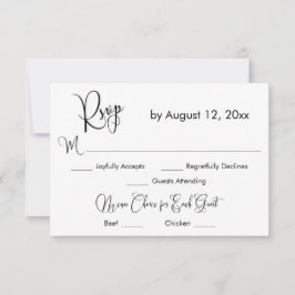 Tarjeta de RSVP de menú simple con caligrafía en n