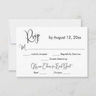 Tarjeta de RSVP de menú simple con caligrafía en n