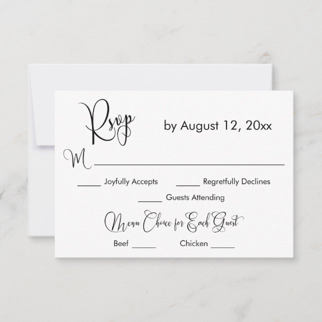 Tarjeta de RSVP de menú simple con caligrafía en n (Anverso)