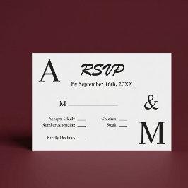 Tarjeta de RSVP de monograma con tipografía minima