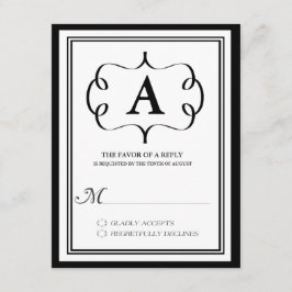 Tarjeta de RSVP de Monograma Formal en Negro