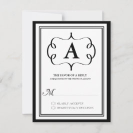 Tarjeta de RSVP de monograma formal en negro