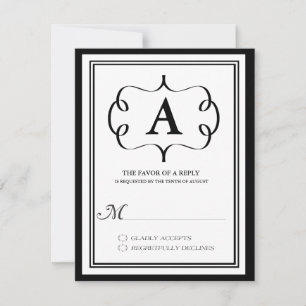 Tarjeta de RSVP de monograma formal en negro