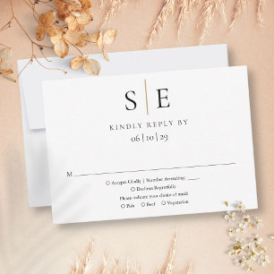 Tarjeta de RSVP de Monograma Minimalista de Oro Ne