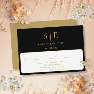 Tarjeta de RSVP de Monograma Minimalista Negro y D