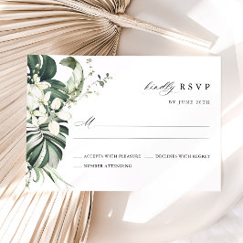 Tarjeta de RSVP de Monstera Verde Salvia Tropical