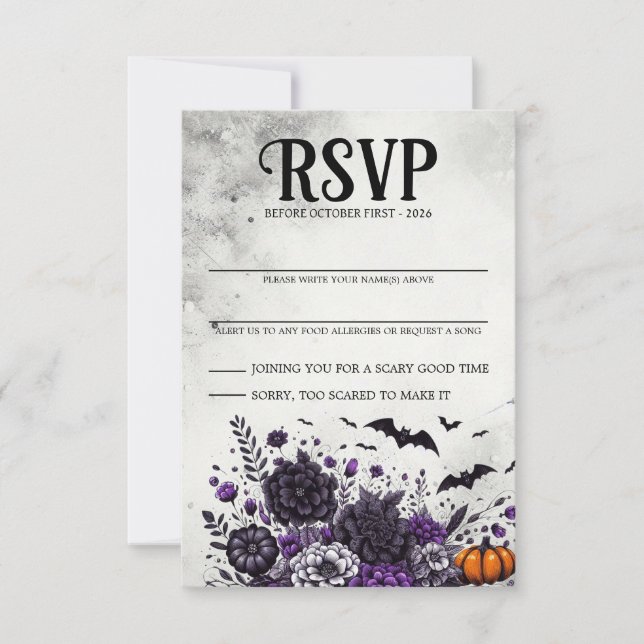 Tarjeta de RSVP de Murciélagos y Flores (Anverso)
