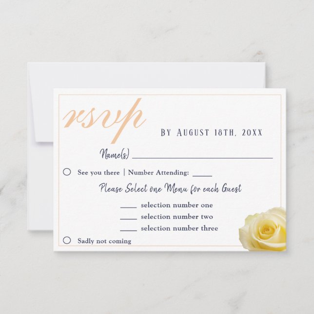 Tarjeta de RSVP de Opciones de Menú de Boda Rosa A (Anverso)