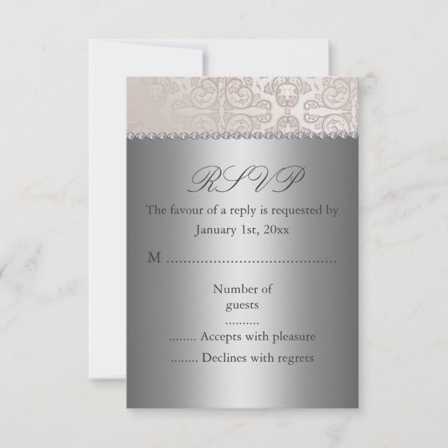 Tarjeta de RSVP de Plata/Crema (Anverso)