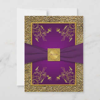 Tarjeta de RSVP de púrpura real y oro