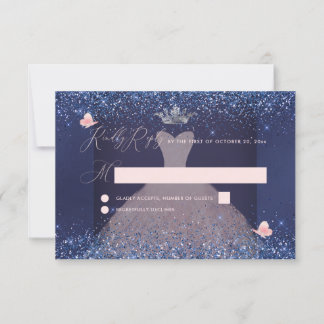 Tarjeta de RSVP de Quinceañera con vestido de colo