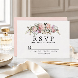 Tarjeta de RSVP de Quinceañera Floral Rosa Pastel