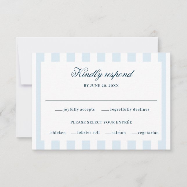 Tarjeta de RSVP de rayas azules (Anverso)